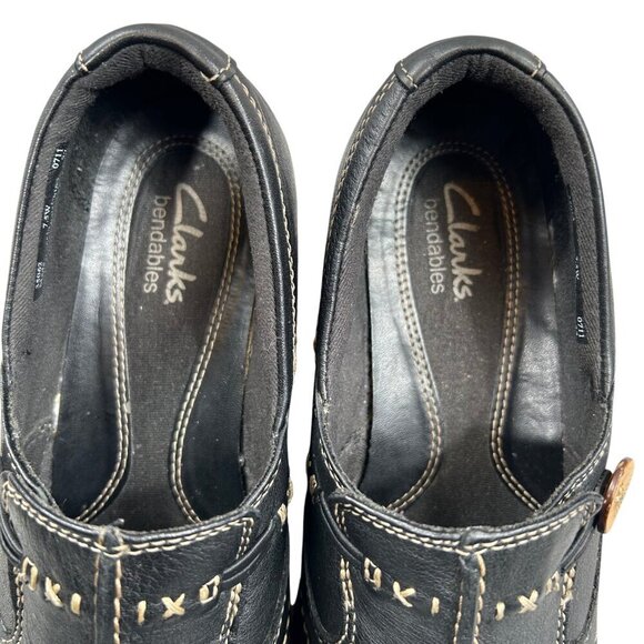 Clarks Sixty Delta Black Bendables Leather Slip-On Loafers Shoes Size 7.5W - Picture 8 of 11